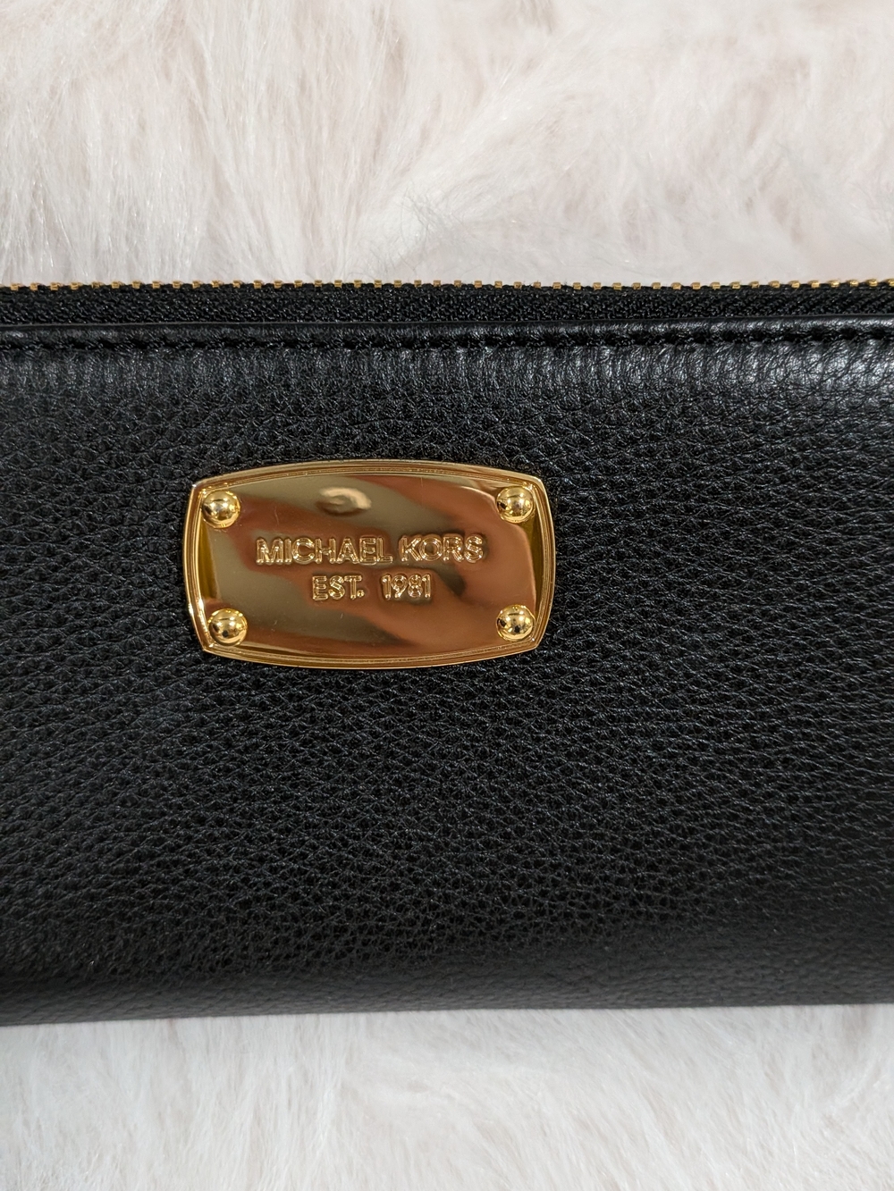 Michael Kors Black Leather Wallet with Gold Plaque